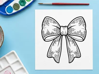 Hand-drawn white Christmas bow with gold center isolated on transparent background for holiday decor