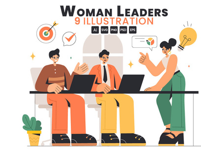 9 Businesswomen Leadership Illustration