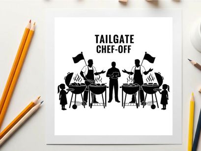 Silhouette of people at a tailgate chef off cooking competition