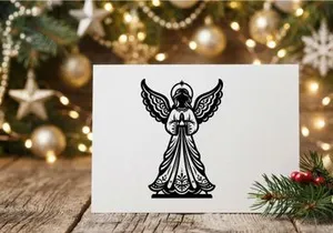 Black and white angel silhouette with wings and halo for Christmas holiday design