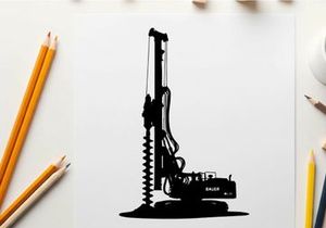 Silhouette of a large drilling machine with a long drill bit