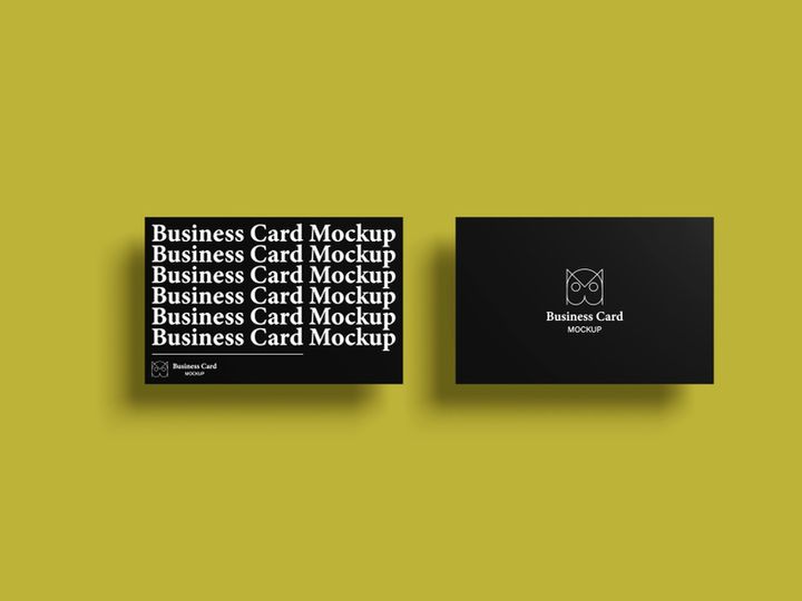 Top view premium business card PSD mockup