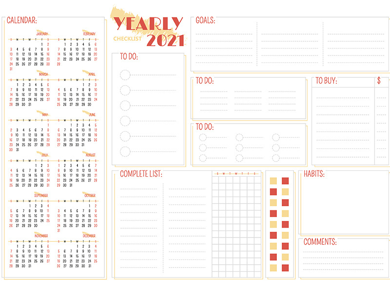 Yearly 2021 checklist creative planner page design