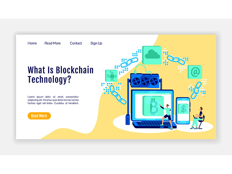 Blockchain technology landing page flat color vector template