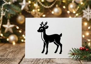Black silhouette of a cute reindeer isolated on a white background for Christmas design.