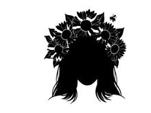 Silhouette of woman with sunflowers in her hair