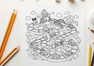 Winter village race track toy set vector illustration