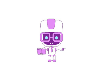 Cute modern robot with magnifying glass violet linear object preview picture