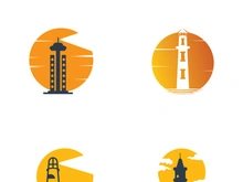 Lighthouse icon logo and vector illustration beacon tower design vintage symbol