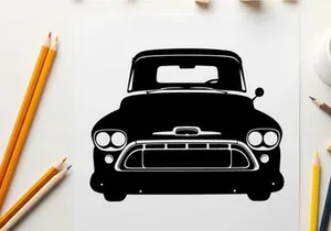 Vintage car silhouette with chrome accents and round headlights
