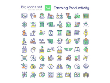 Farming productivity RGB color icons set preview picture
