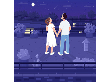 Nighttime roof date flat color vector illustration preview picture