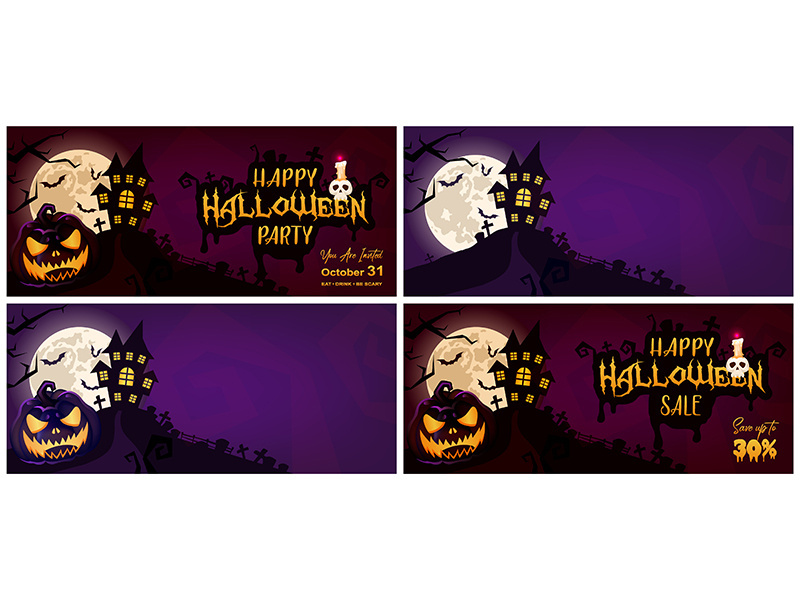Happy halloween banner vector templates set