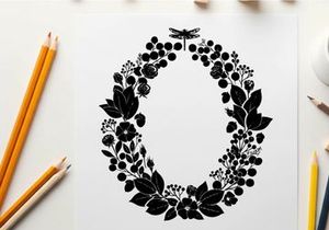 Silhouette of a floral wreath with a dragonfly on top