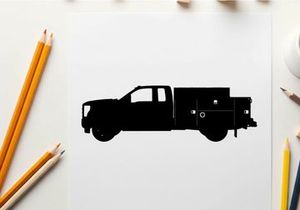 Silhouette of a utility truck with a large storage compartment