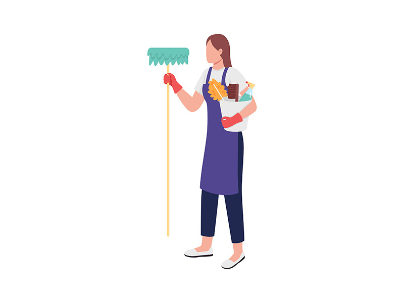 Female caucasian cleaner flat color vector faceless character