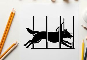 Dog silhouette jumping over hurdles in athletic silhouette