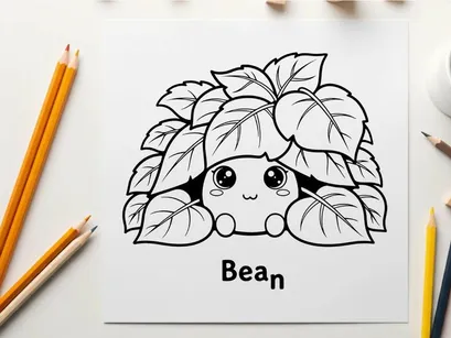 Cute cartoon bean character happy face vector illustration
