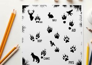 Animal silhouette collage with various footprints and creatures silhouette