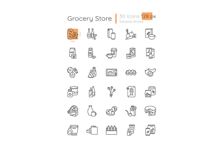Groceries category linear icons set