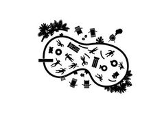 Silhouette of a theme park with various rides and attractions silhouette