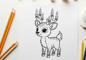 Cute deer with birthday candles vector illustration