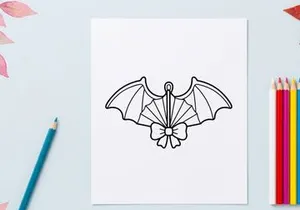 Halloween bat wings icon with a bow. Spooky holiday vector graphic for festive design.