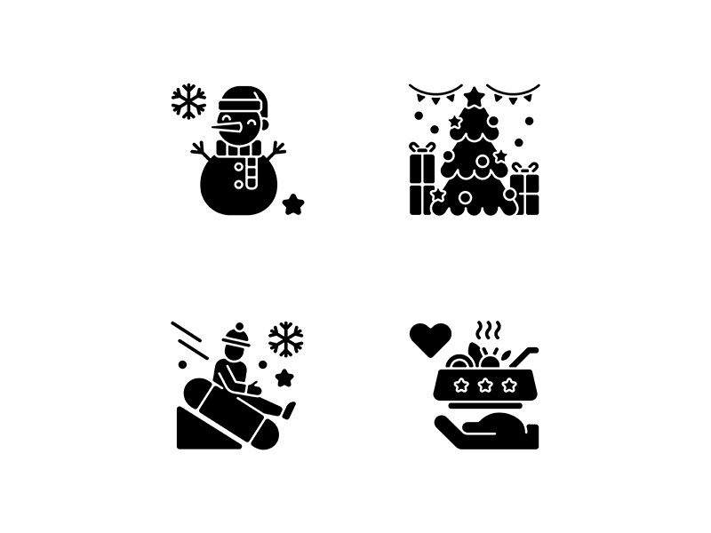 Christmas time entertainment black glyph icons set on white space