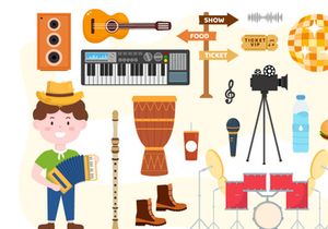 7 Music Elements Vector Illustration