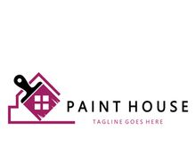 logo icon illustration house paint with a blend of brushes and rollers for house wall paint design, minimalist house, painting, interior, building, property business, wallpaper, vector concept