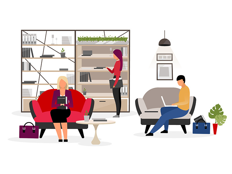 Jobseekers waiting for interview flat illustration