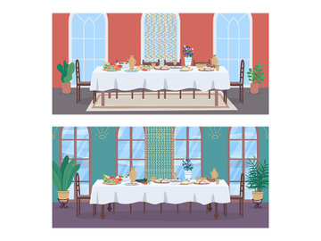 Traditional oriental banquet flat color vector illustration set preview picture