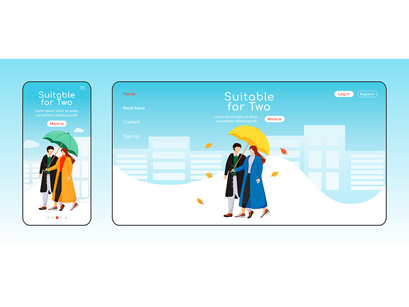 Suitable for two umbrella landing page flat color vector template