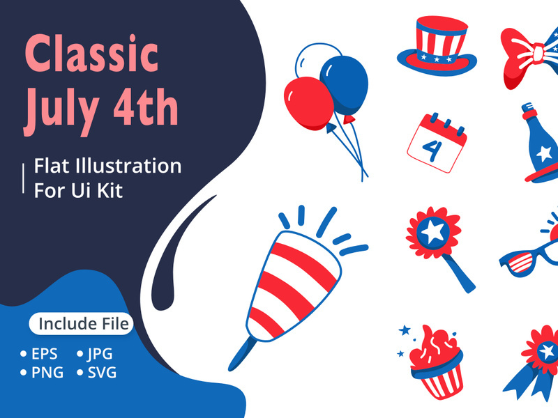 Classic July 4th flat illustrations