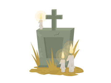 Gravestone with cross semi flat color vector object preview picture