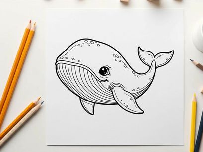Happy whale swimming underwater vector illustration flat design