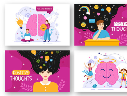 12 Positive Thoughts Vector Illustration