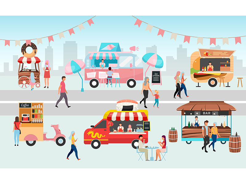 Street food festival flat vector illustration