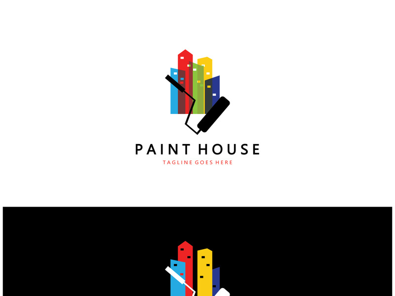 logo icon illustration house paint with a blend of brushes and rollers for house wall paint design, minimalist house, painting, interior, building, property business, wallpaper, vector concept