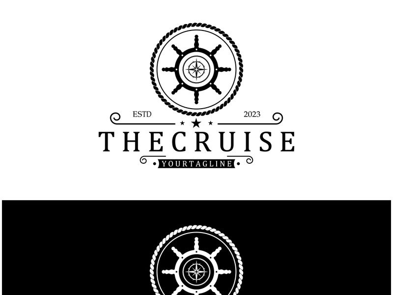 The cruise logo,ship steering logo, boat, yacht, rope, maritime, anchor. Logo for business, sailor, sailing, tourism