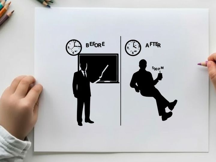 Silhouette of man before and after leaving a meeting