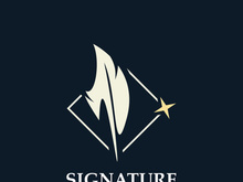 Feather and signature logo design minimalist business symbol sign template illustration