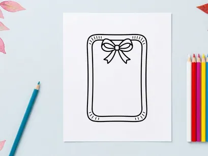 Hand drawn Christmas gift tag with ribbon bow, festive holiday frame for greeting card