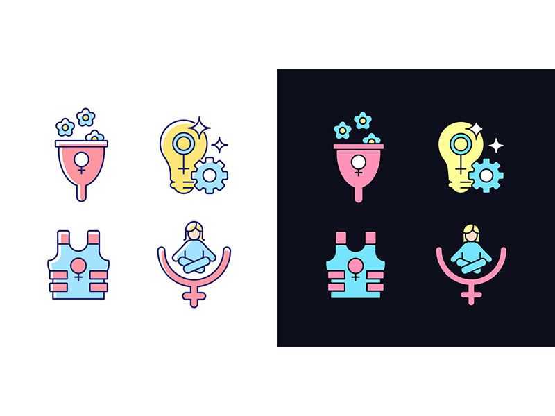 Modern feminism light and dark theme RGB color icons set
