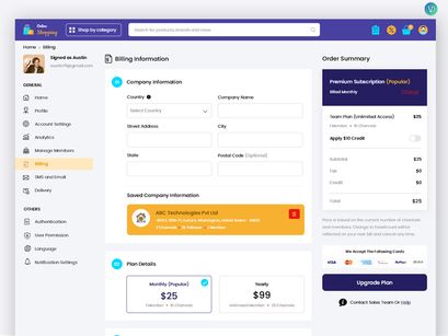 Add Company Profile and Billing Page Web UI Template