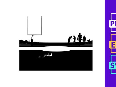 American football players on a field with goal post at dusk or dawn