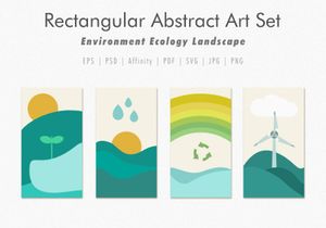 Rectangular Abstract Art Set of Environment Ecology Landscape