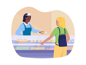 Girl purchasing lunch vector isolated illustration preview picture