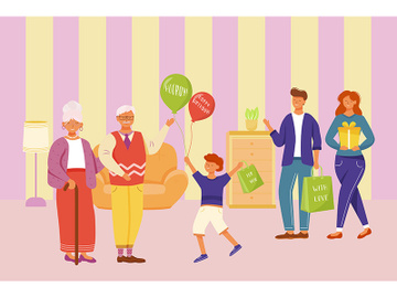 Family celebration grandpa birthday flat vector illustration preview picture