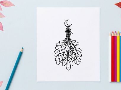 Gagang bawang putih Halloween buatan tangan dengan liontin bulan. Hiasan musiman bernuansa pedesaan untuk tema perlindungan dan cerita rakyat.